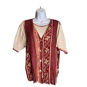 Vintage Womens Boho Floral Print Red Layered Top Est Sz XL‎ Flowy Annie Hall